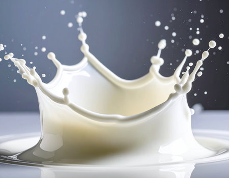 splashing milk isolated on white background. close up of milk splashの素材