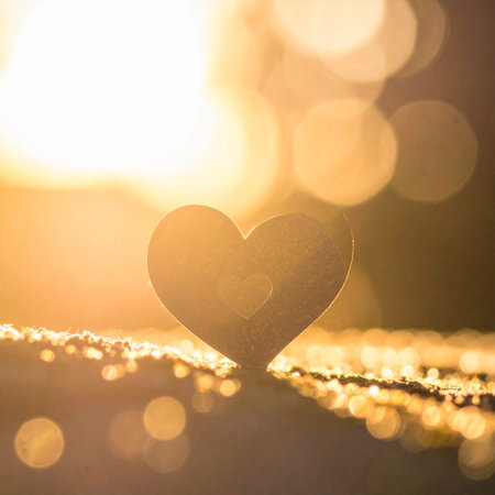 Heart on the background of the setting sun with bokeh.の素材