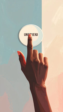 Human hand pressing a button with the word UNITED. Vector illustrationの素材