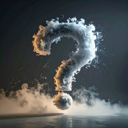 Conceptual image with smoke cloud and question mark on dark backgroundの素材