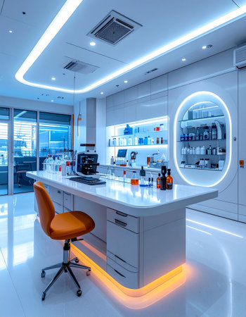 Interior of modern laboratory with equipment and science experiments. 3d renderの素材