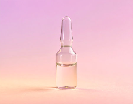 Glass ampoule with a vaccine on a pink background. 3d renderingの素材