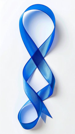 Blue ribbon on a white background, symbolic photo for prostate cancer awarenessの素材
