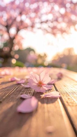 cherry blossom on wooden table with soft focus and shallow depth of fieldの素材