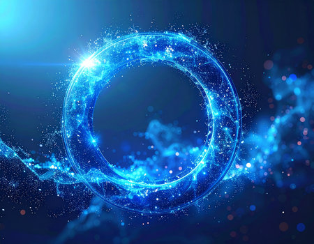 Abstract blue background with luminous swirling. Glowing spiral cover.の素材