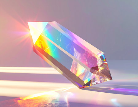 Colorful gemstone with rays of light. 3D illustration.の素材