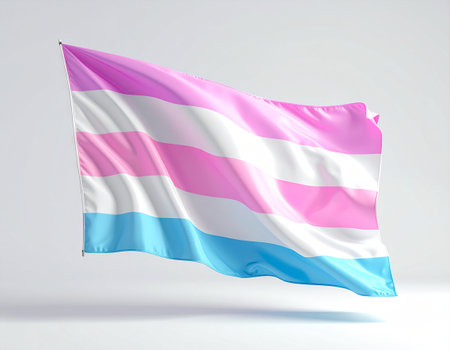 3d rendering of a transgender pride flag fluttering in the windの素材