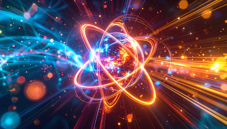 Abstract background with the image of the atom. 3d rendering.の素材