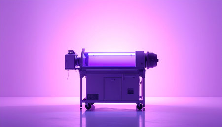 3d rendering of a laser printer on a purple background in neon lightの素材