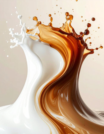 Splash of chocolate and caramel. 3d rendering, 3d illustration.の素材