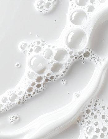 soap foam on a white background close-up, top viewの素材