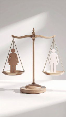 Woman and man on the scales. Gender inequality. 3D renderingの素材