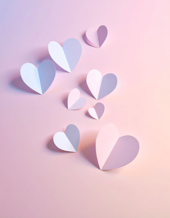 Paper hearts on pastel background. Valentines day concept. Copy space.の素材