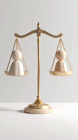 Scales of justice with man and woman on white background. 3d renderingの素材