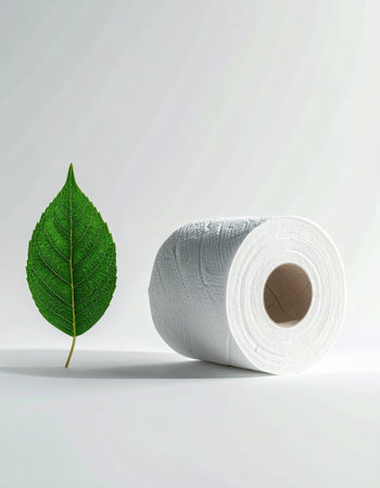 Spool of white thread with green leaf on a white background.の素材