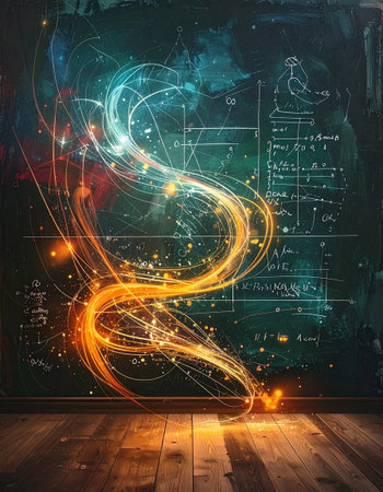 Abstract glowing lines on dark background. Science and education concept. 3D Renderingの素材