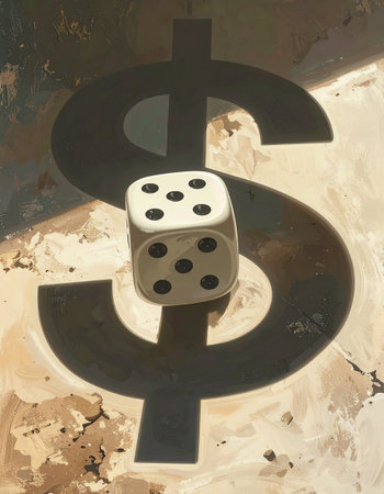Dice and dollar sign on the background of an oil painting.の素材