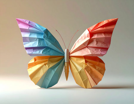 Colorful origami butterfly isolated on white background. 3d renderの素材