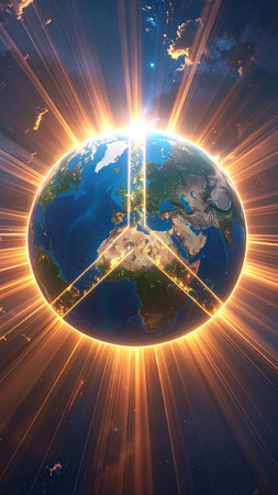 Earth planet with sun rays and lens flare. Elements of this image furnished by NASAの素材