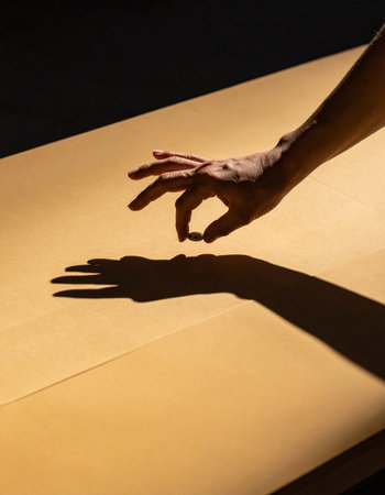 hand of a man reaching for an envelope on a black background.の素材