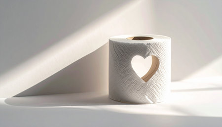 Toilet paper with heart on a white background. 3d renderの素材