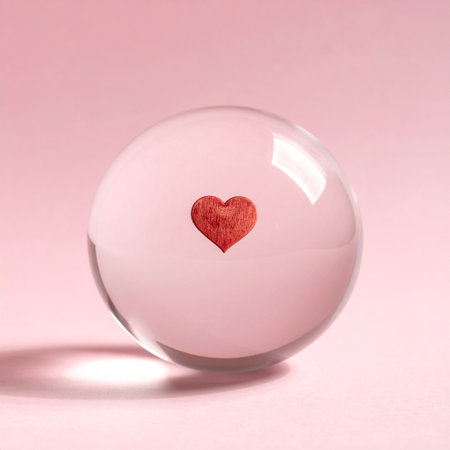 Heart in a crystal ball on a pink background. Valentine's day concept.の素材