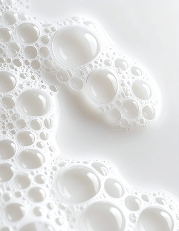 White soapy foam isolated on white background. Shallow DOFの素材