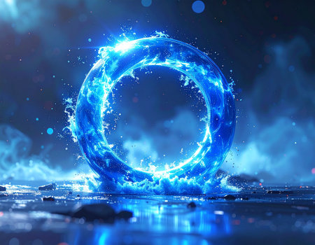 Abstract blue circle on a dark background. 3d rendering toned imageの素材