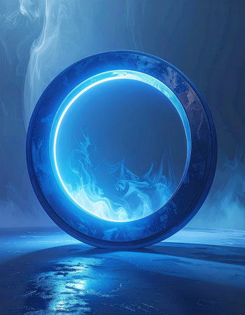 abstract blue circle on a dark blue background, 3d renderの素材