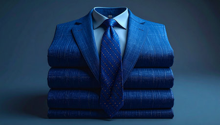 Blue suit and tie on a blue background. 3d illustration.の素材