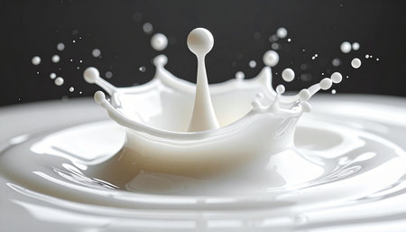 splashing milk isolated on black background. close up of milk splashの素材