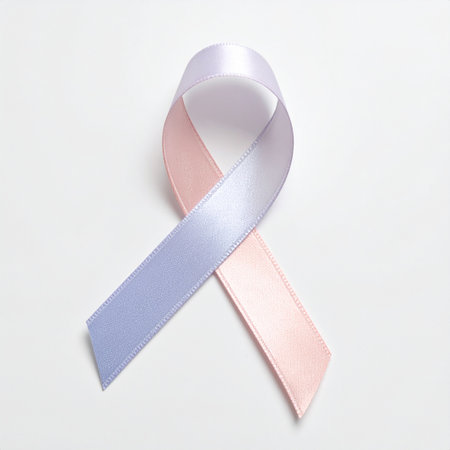 pink and blue ribbon on white background, breast cancer awareness conceptの素材