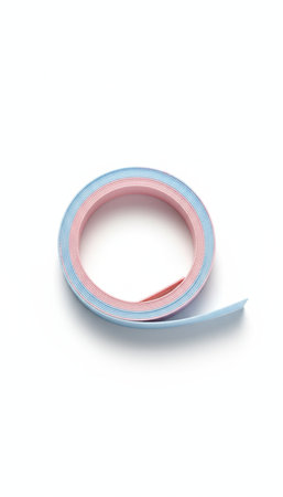 Roll of blue and pink adhesive tape isolated on white background with clipping pathの素材