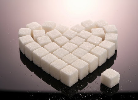 sugar cubes in the shape of a heart on a black backgroundの素材