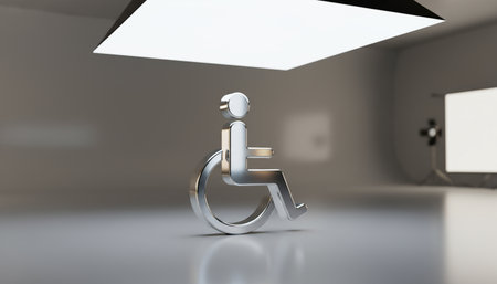 Disabled person icon in modern interior. 3D render illustration.の素材