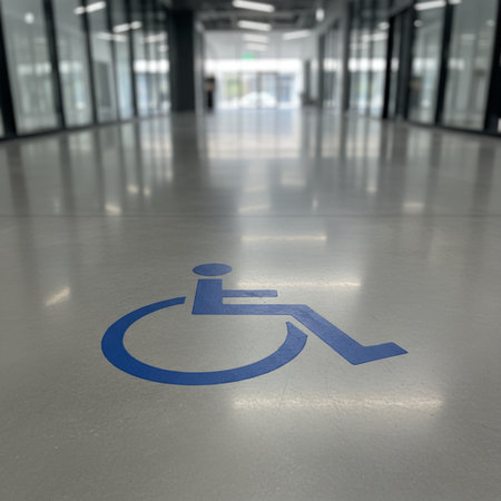 Disabled sign in the corridor of a hospital. 3d renderingの素材