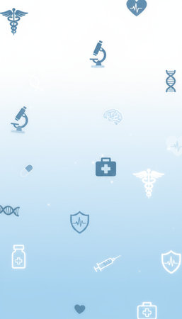 Medical background. Vector illustration. Blue background with medical icons and symbols.の素材