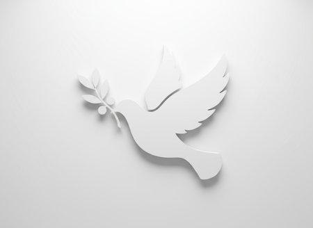White dove of peace with olive branch on white background. 3D renderingの素材