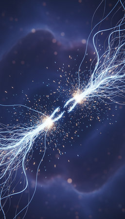 Fractal lightning in the dark blue sky. 3D renderingの素材