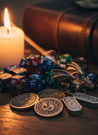 Fortune teller, tarot cards and book on wooden tableの素材