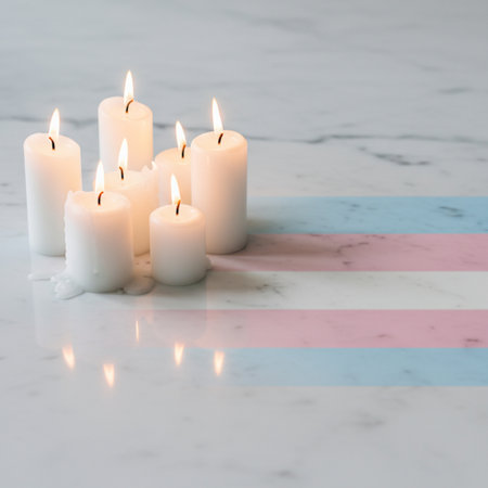 Burning candles on a marble table with copy space for your textの素材