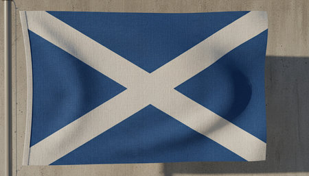 3d rendering of scotland flag waving on concrete wall backgroundの素材