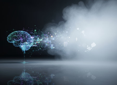 Digital brain interface and data concept on dark background. 3D Renderingの素材