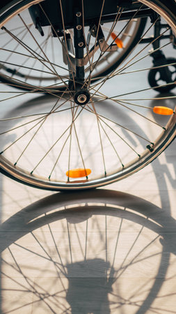 Wheelchair wheel on the floor. Wheelchair for disabled people.の素材