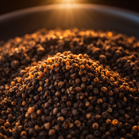 Close up of mustard seeds in a bowl. Selective focus.の素材