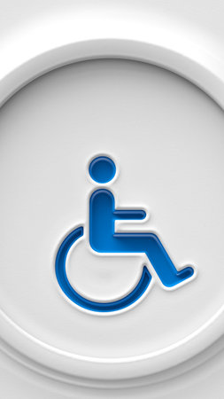 A 3d render of a wheelchair symbol on a white background.の素材
