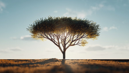 Tree in the middle of the field. 3d render illustration.の素材