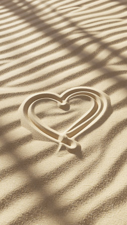 Heart in the sand on a sunny day. Conceptual image.の素材