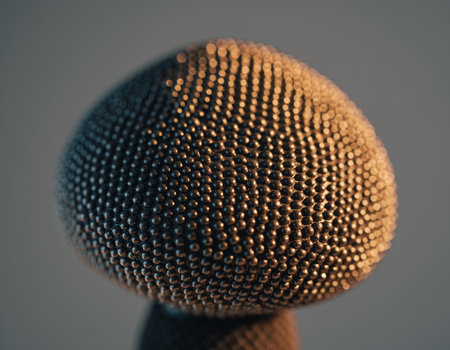 Abstract 3d rendering of a sphere made of small spheres on gray backgroundの素材