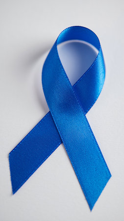 Blue ribbon on white background, symbol of prostate cancer awareness month.の素材